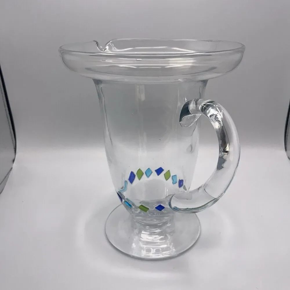 Recycled Glass Margarita Pitcher Blue Green Handmade With Handle Confetti